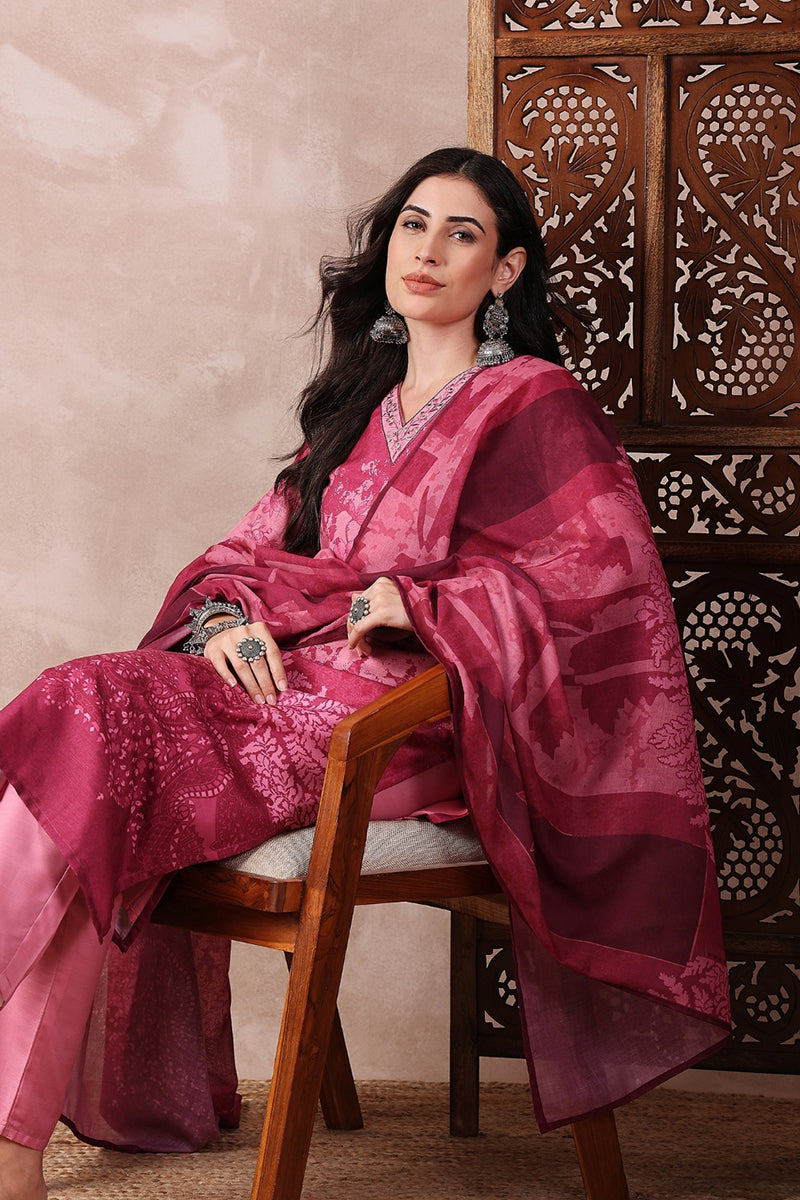 Pink Rayon Blend Ethnic Motifs Printed Straight Trouser Bottom Suit Se