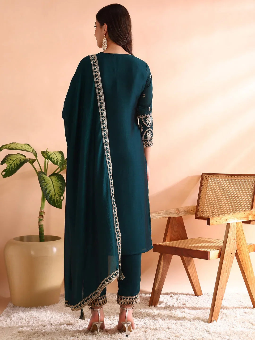Shop Teal Embroidered Kurta Set with Dupatta | Women's Kurta Sets