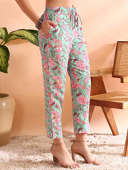 Women Turquoise Blue Poly Rayon Floral Printed Straight Kurta Trousers With Dupatta-PKSKD2572BLU