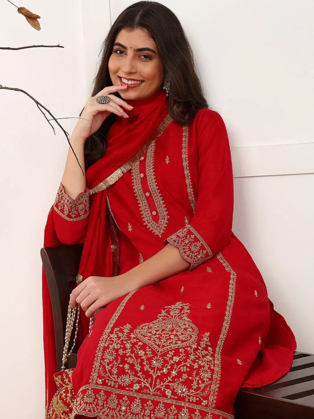 Red Silk Blend Kurta Set with Dupatta | Indian Designer Kurta ...