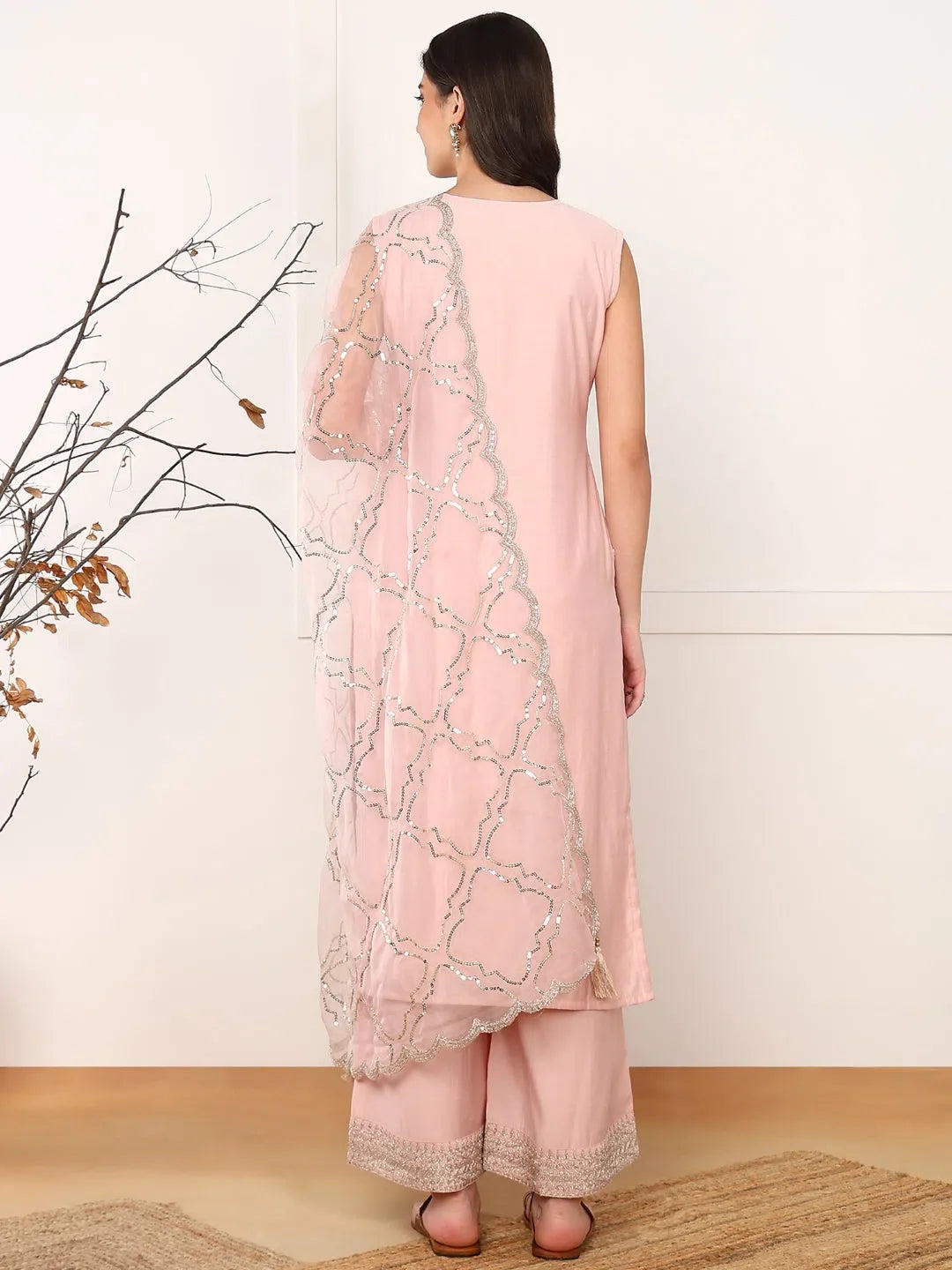 Pink Embroidered Kurta Palazzo with Dupatta | Palazzo Pants Set