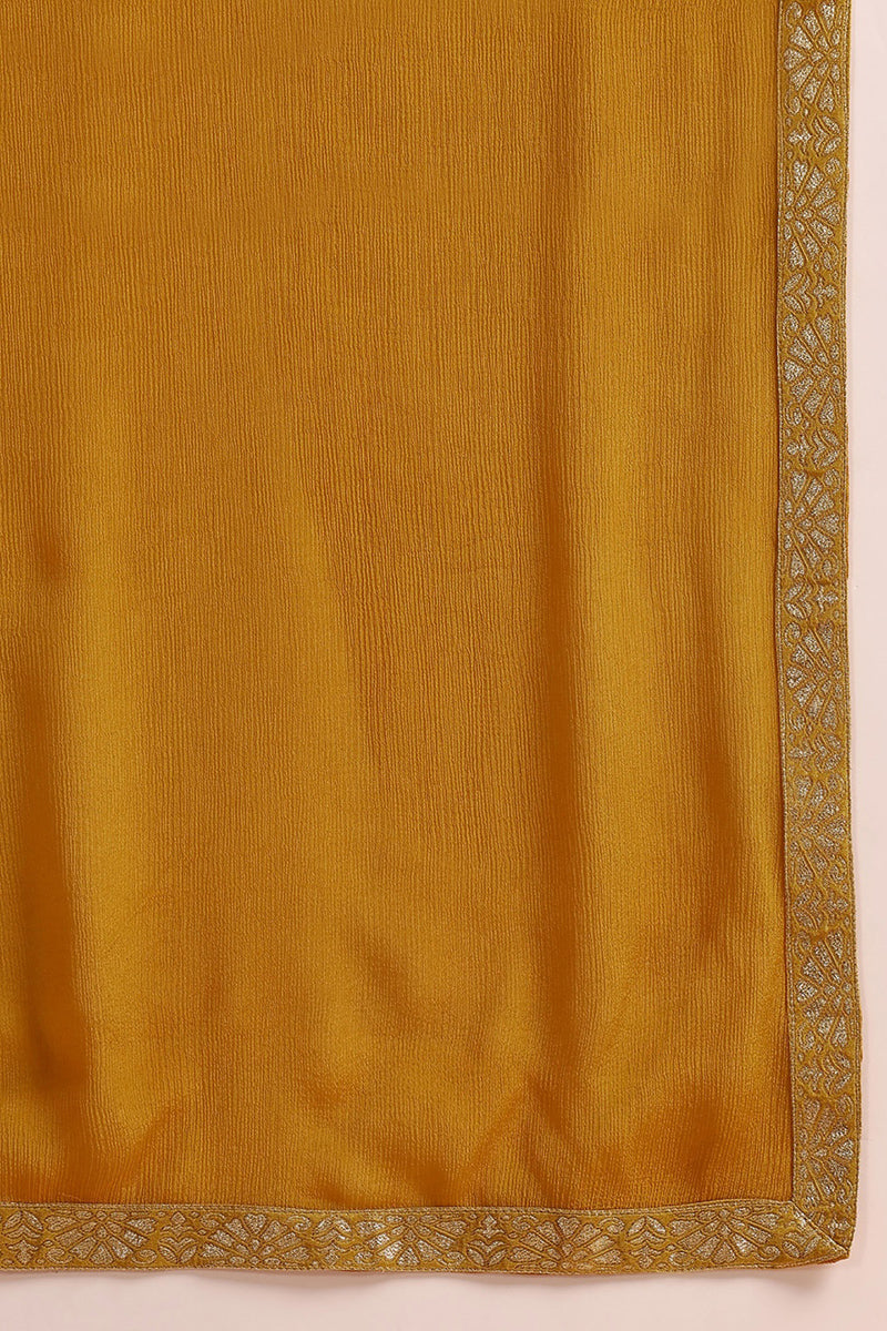 Mustard Yellow Silk Blend Woven Design Straight Trouser Suit Set PKSKD