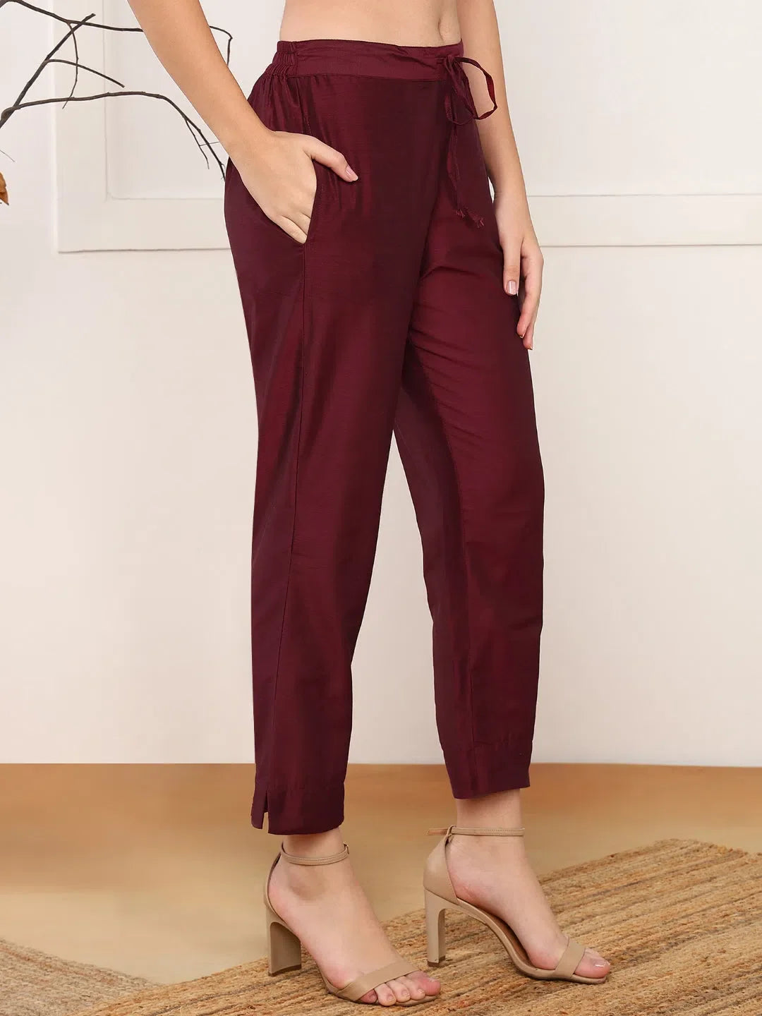 Maroon Chanderi Cotton Kurta Set with Dupatta | Women's Kurta ...