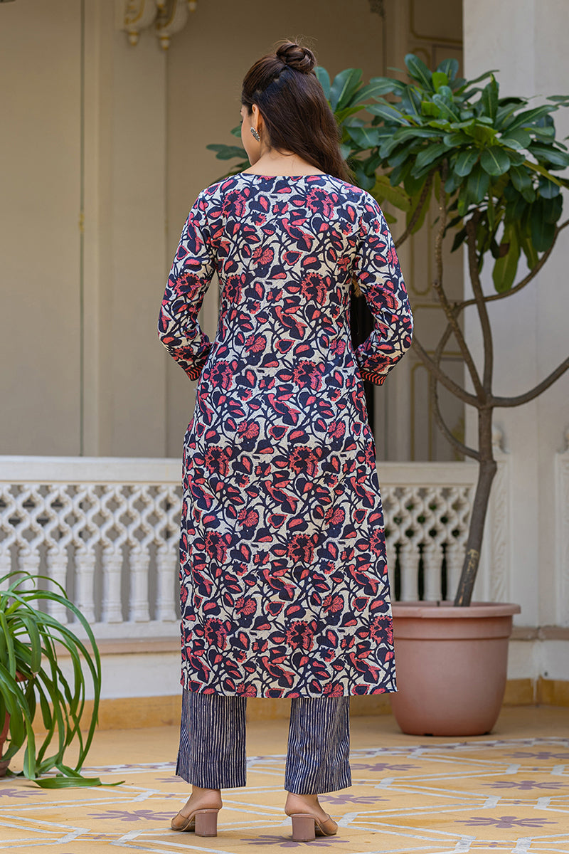 Grey Rayon Blend Floral Printed Straight Trouser Suit Set PKSKD2593 | 