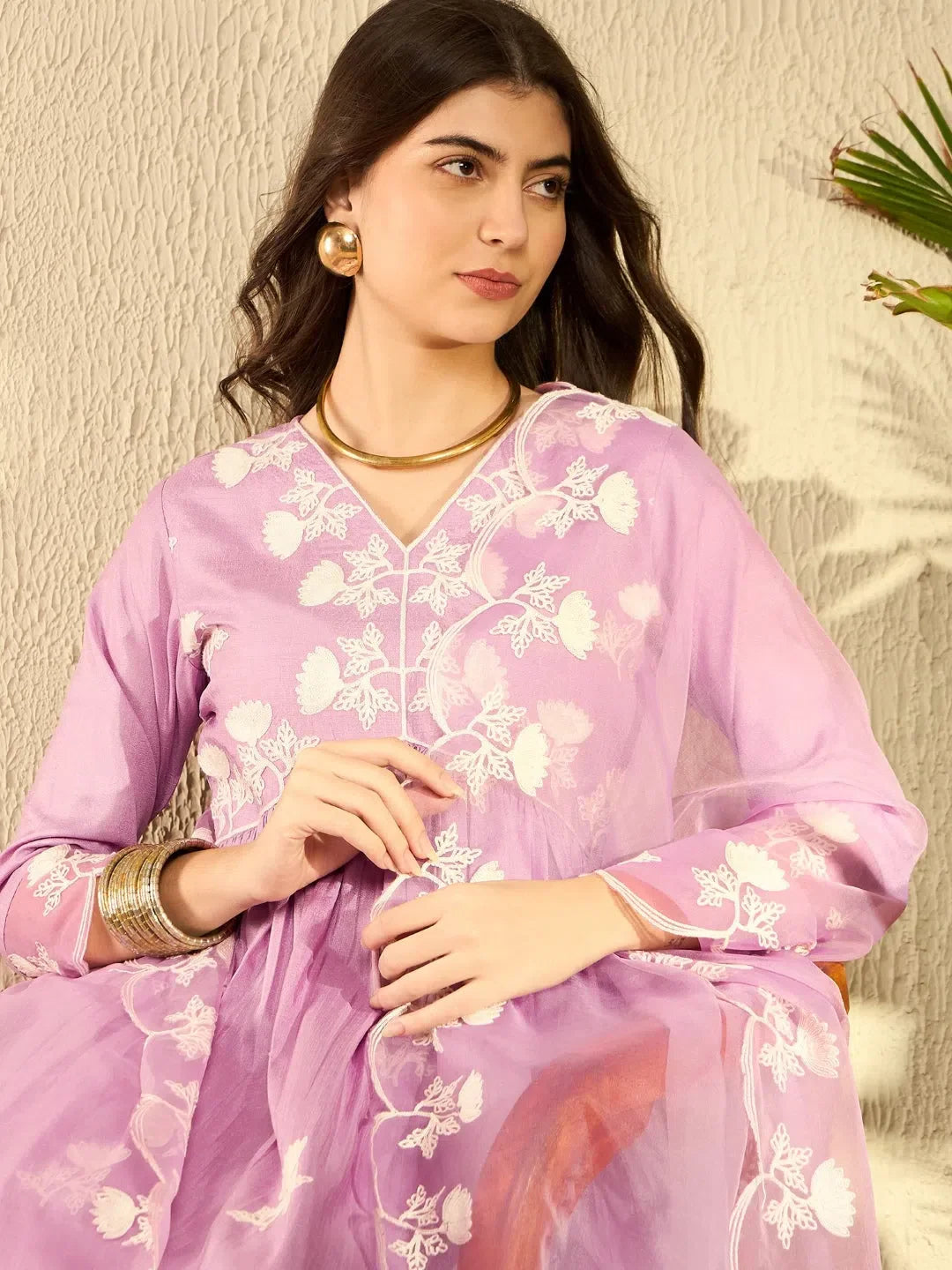 Lavender Embroidered Kurta Set | Women's Designer Kurta Sets - Style 1