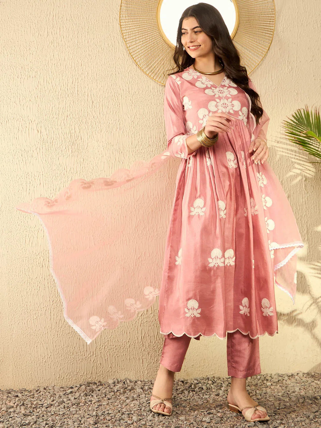 Peach Embroidered Kurta Set with Dupatta | Designer Kurta Sets
