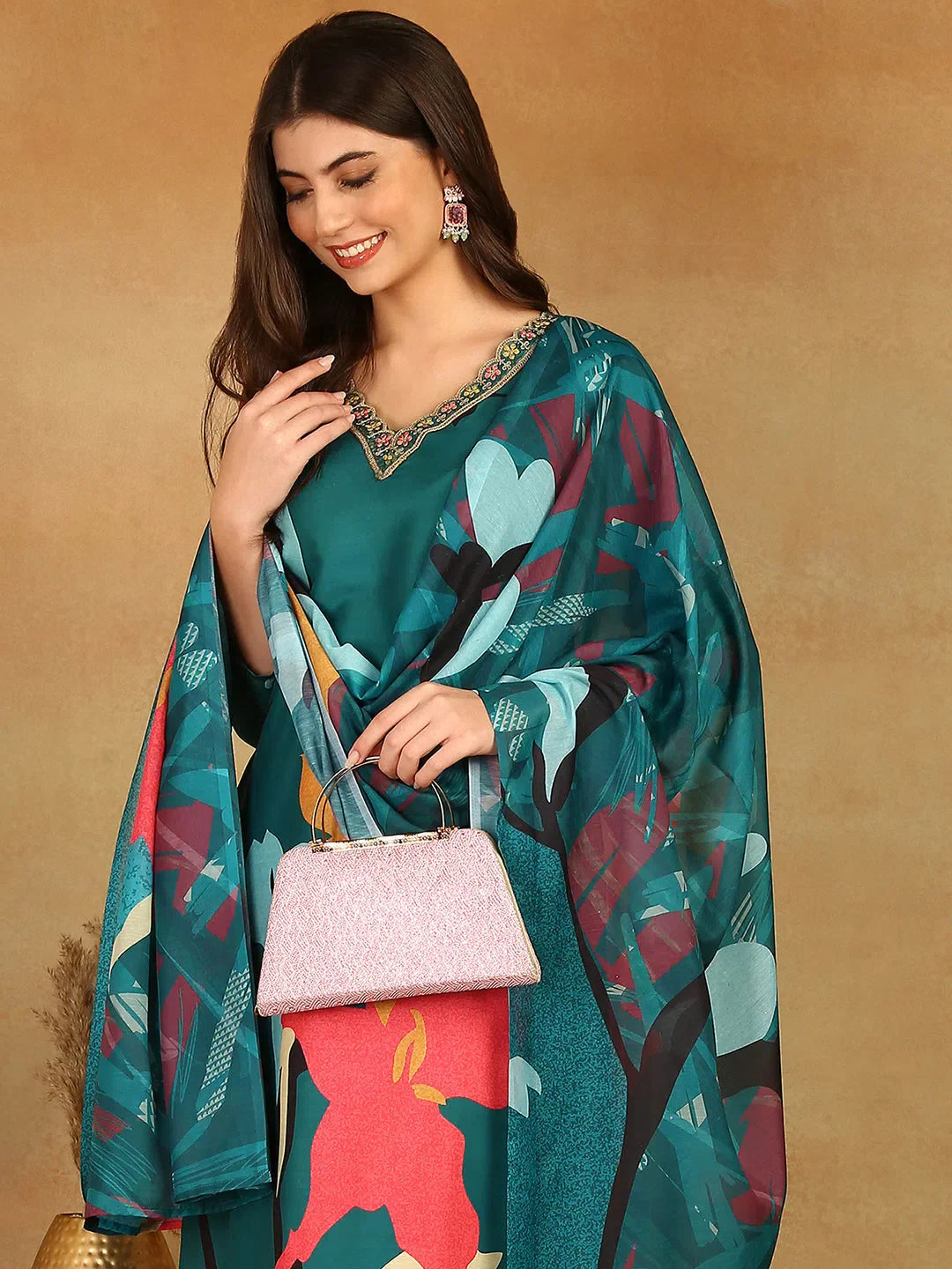 Green Floral Kurta Set with Dupatta | Women's Indian Kurtas