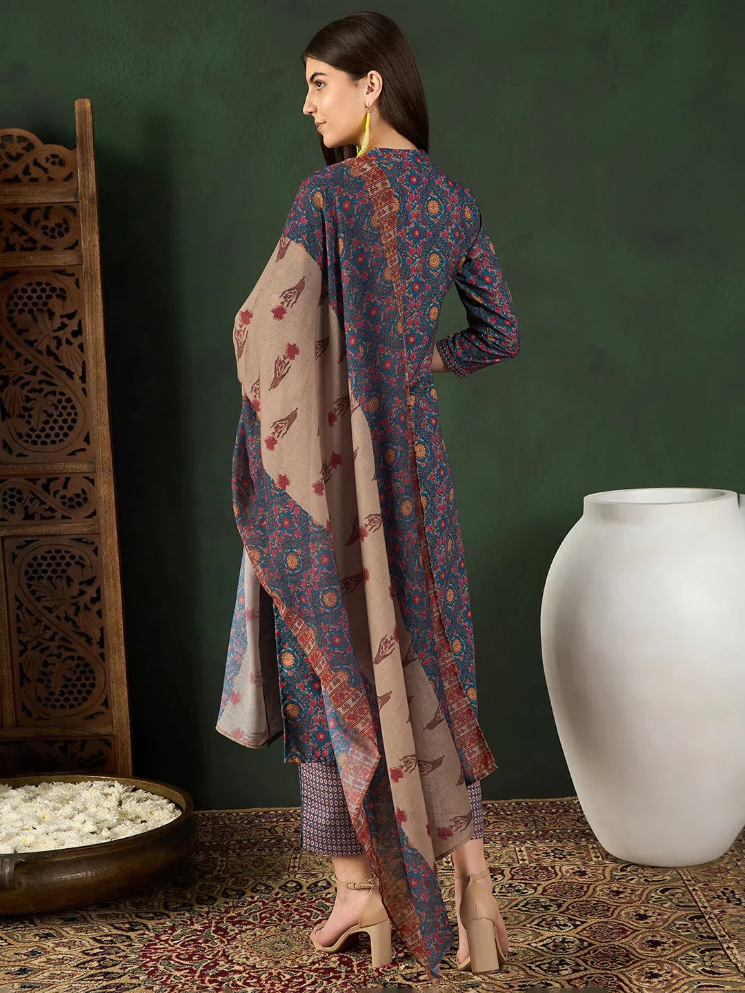 Blue Floral Kurta Set with Dupatta | Women's Designer Kurta