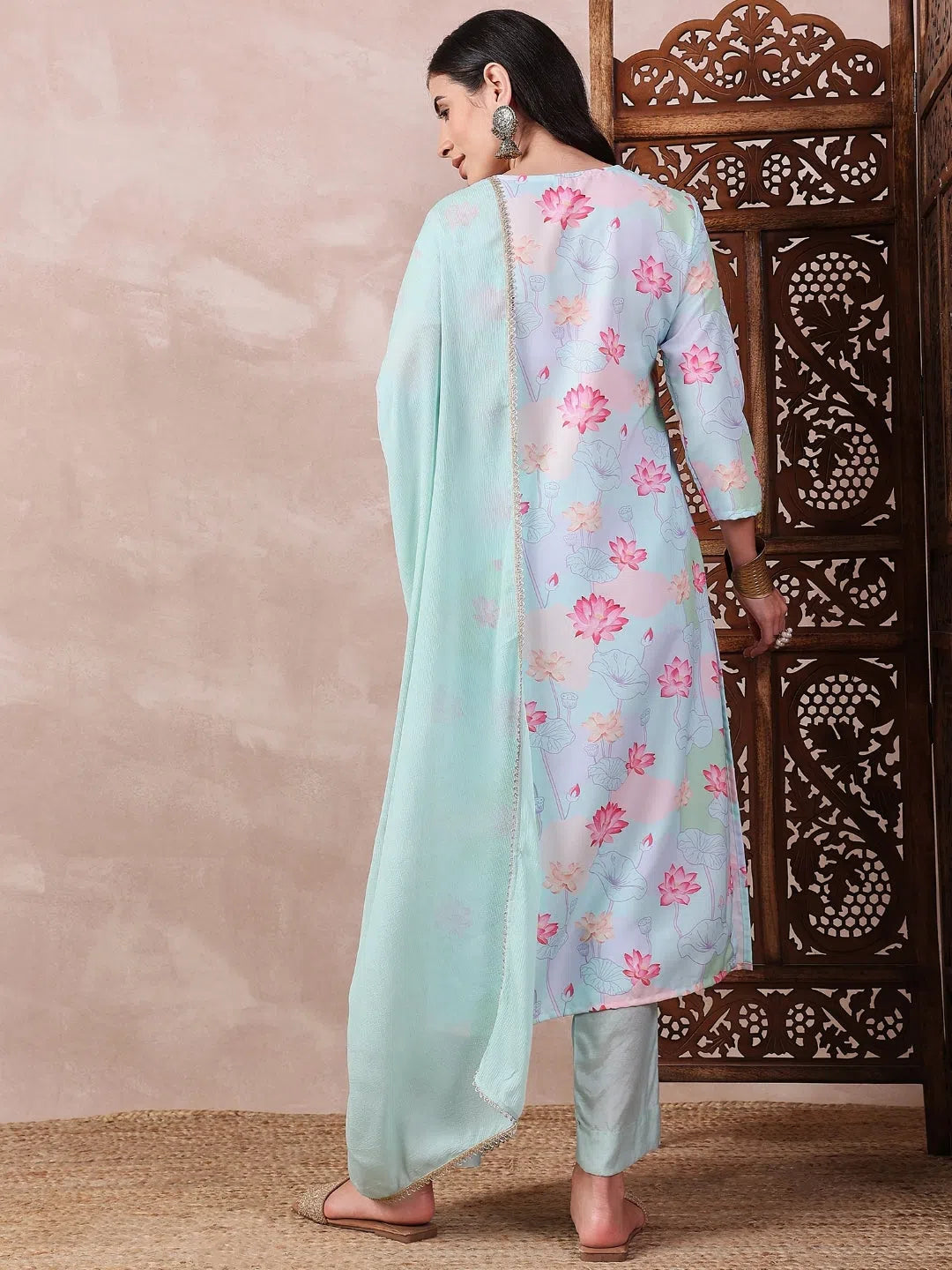 Blue Floral Kurta Set with Dupatta | Women Indian Kurta Sets - Style 1
