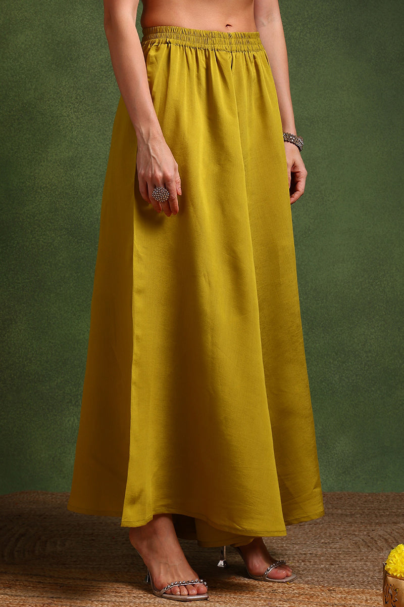 Lime Green Silk Blend Embroidered Straight Palazzo Suit Set PKSKD2609 