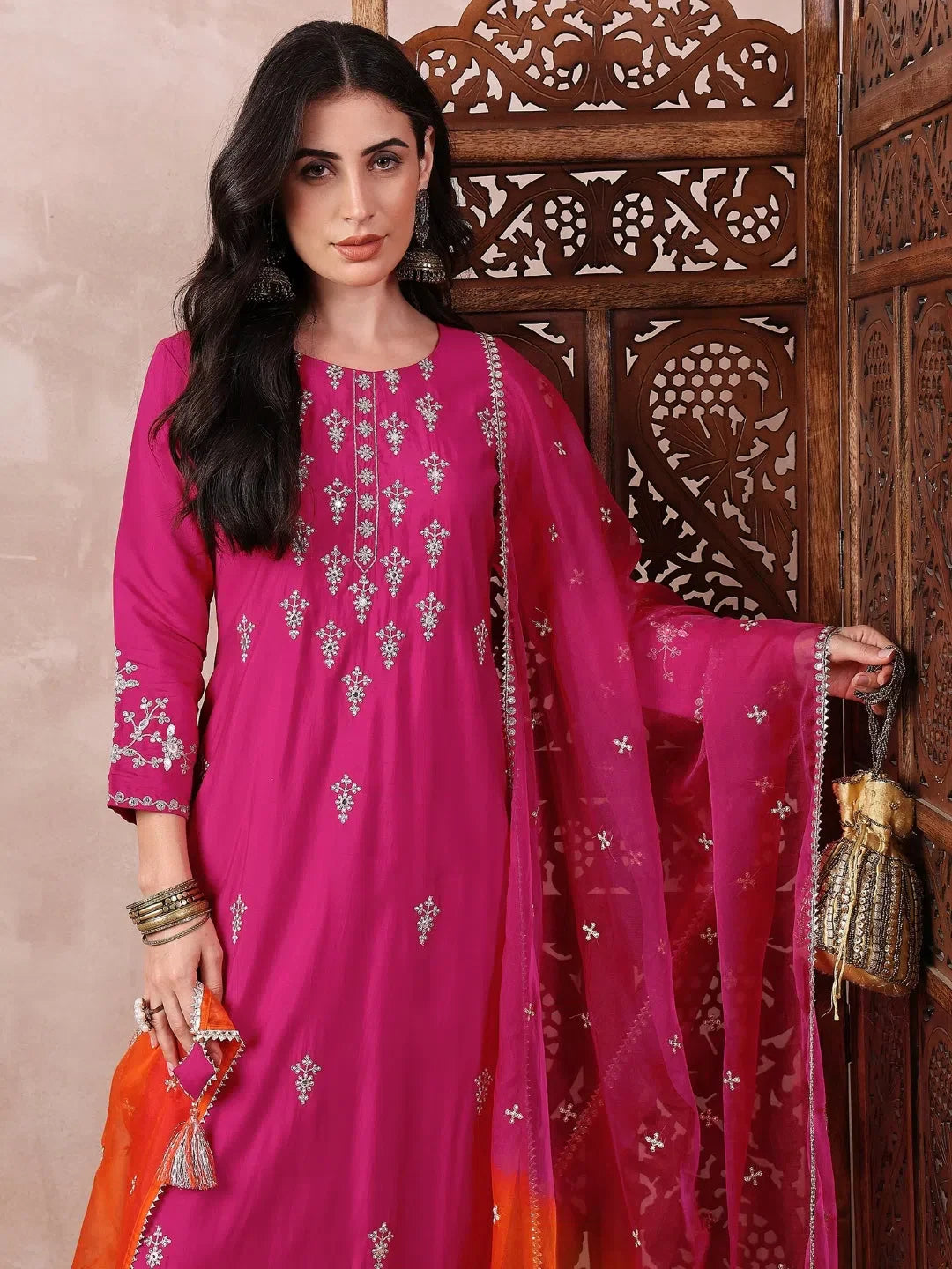 Pink Embroidered Kurta Trouser Set | Indian Women's Kurtas