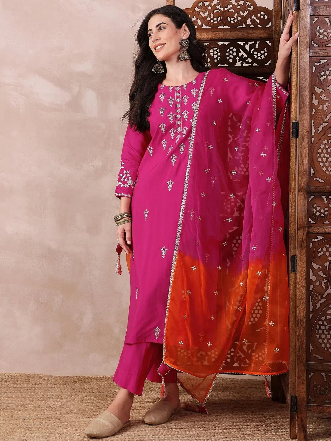 Pink Embroidered Kurta Trouser Set | Indian Women's Kurtas