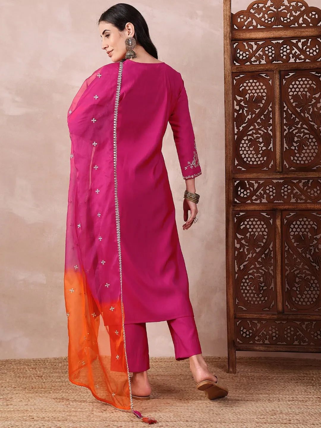 Pink Embroidered Kurta Trouser Set | Indian Women's Kurtas