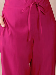 Women Pink Silk Blend Solid Embroidered Straight Kurta Trouser With Dupatta-PKSKD2618