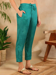 Women Teal Silk Blend Floral Printed Straight Kurta Trouser With Dupatta-PKSKD2643