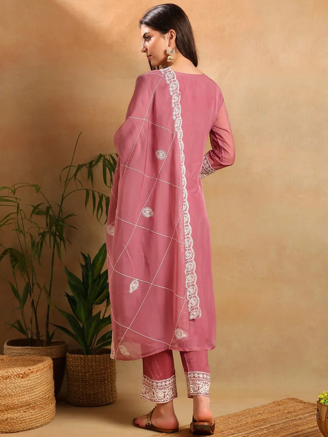 Pink Embroidered Women's Designer Kurta Set with Dupatta