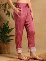 Women Pink Organza Solid Embroidered Straight Kurta Trousers With Dupatta-PKSKD2646