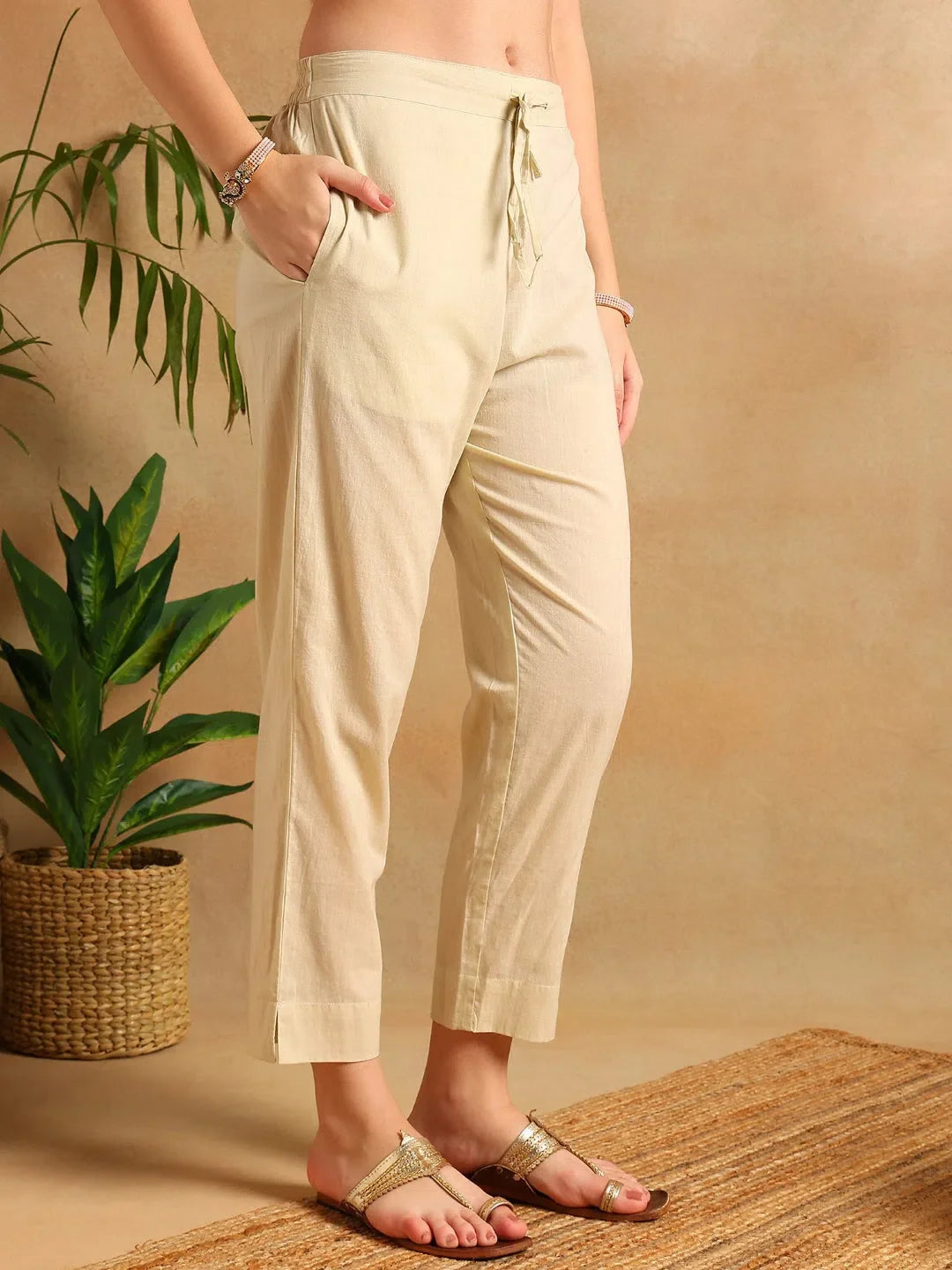 Cream Linen Kurta Set with Dupatta | Women's Indian Kurta Sets