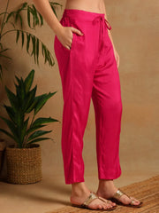 Women Pink Silk Ethnic Motifs Woven Design Straight Kurta Trousers With Dupatta-PKSKD2658