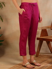 Women Purple Silk Ethnic Motifs Woven Design Straight Kurta Trouser With Dupatta-PKSKD2660