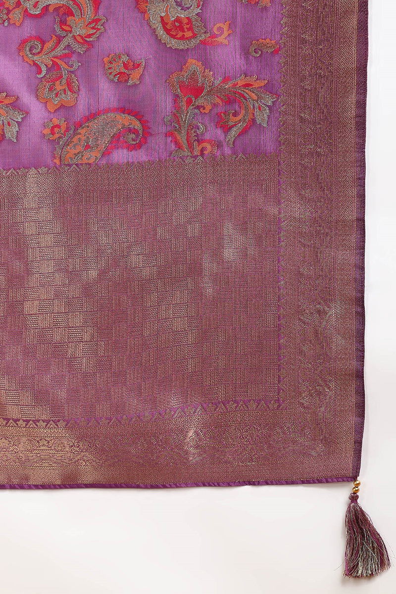 Purple Poly Chanderi Solid Woven Design Straight Suit Set PKSKD2678 | 