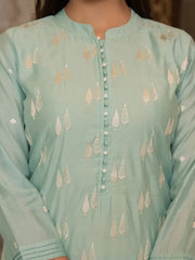Women Sea Green Silk Blend Solid Embroidered Straight Kurta Trouser With Dupatta-PKSKD2686