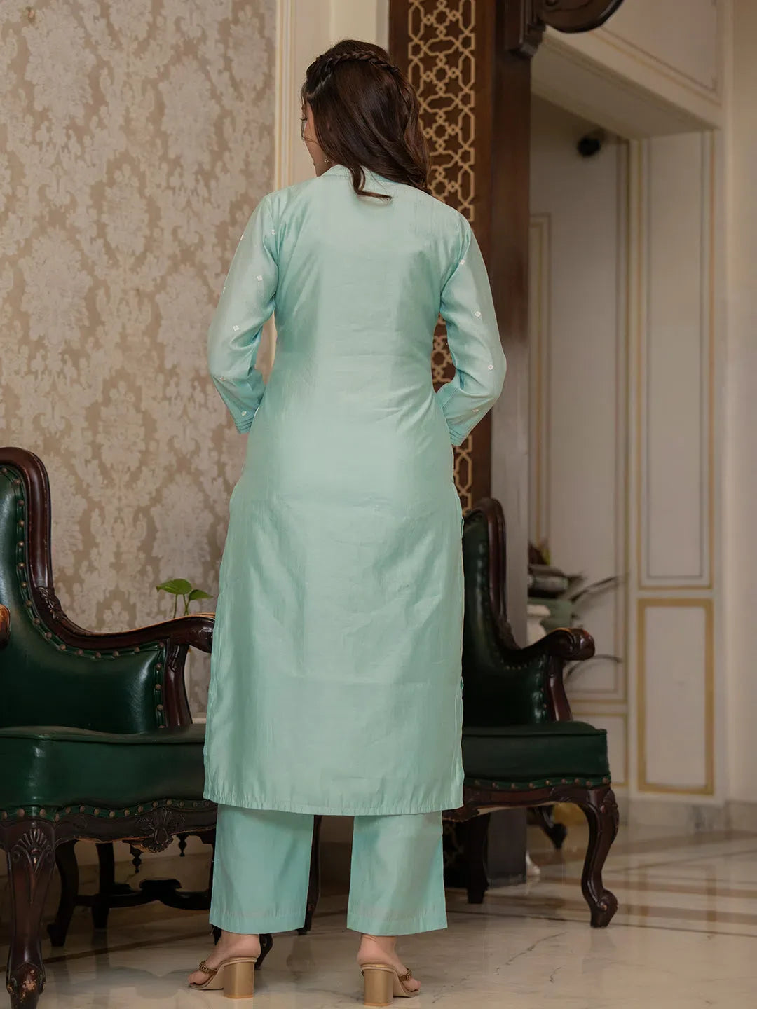 Sea Green Embroidered Kurta Set with Dupatta | Women's Kurta Sets