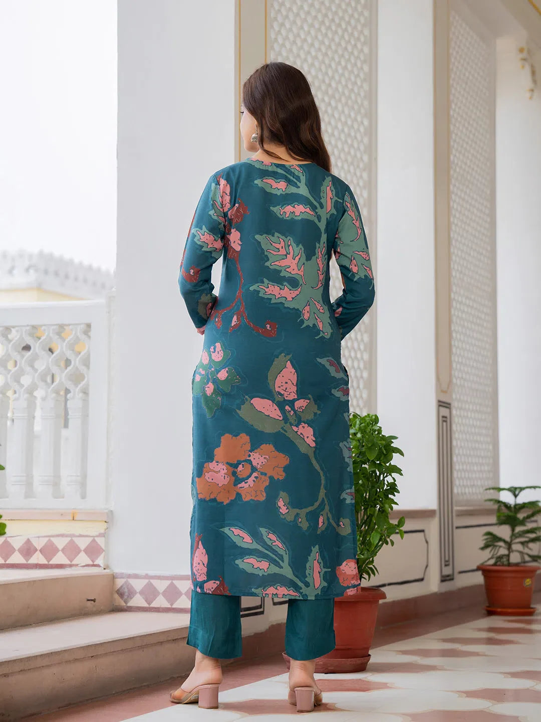 Teal Abstract Kurta Set with Dupatta | Women's Indian Kurta Sets
