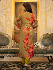 Women Green Silk Blend Floral Printed Straight Kurta Trouser With Dupatta-PKSKD2704