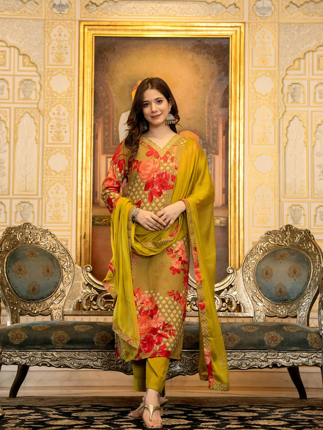 Green Floral Kurta Set with Dupatta | Indian Designer Kurta Sets