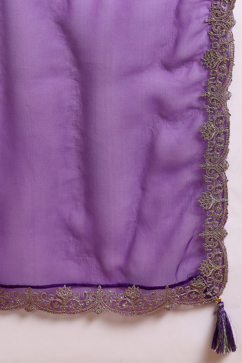 Purple Silk Blend Solid Embroidered Straight Palazzo Suit Set PKSKD270