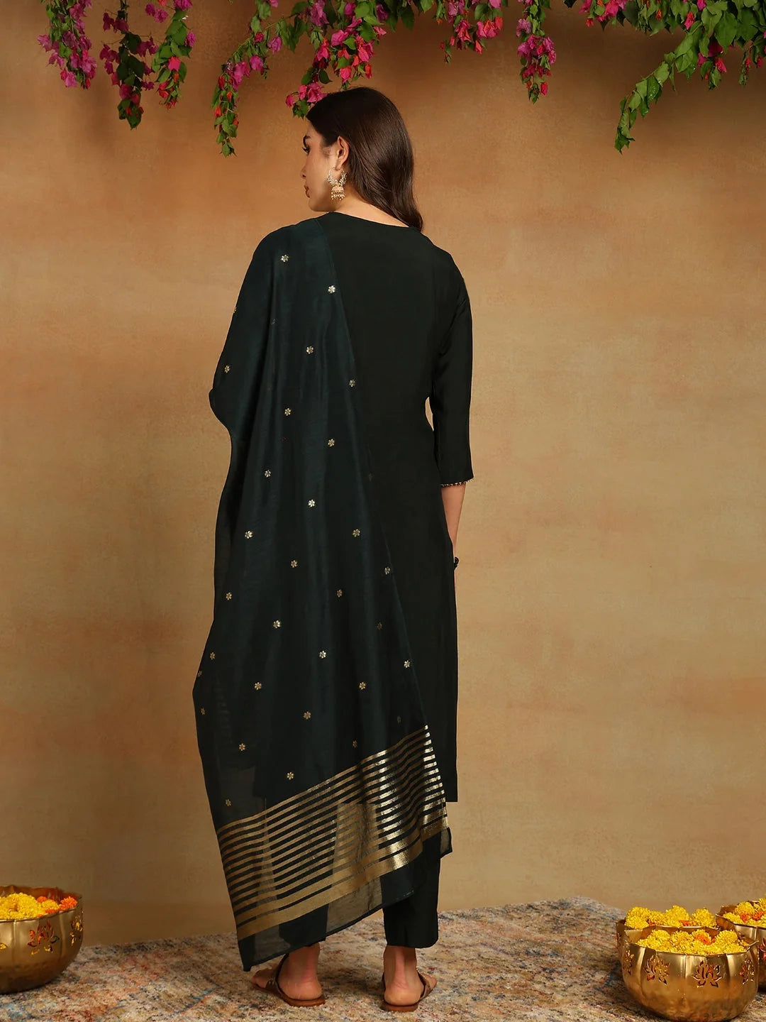 Green Embroidered Kurta Trouser Set with Dupatta| Kurta Sets