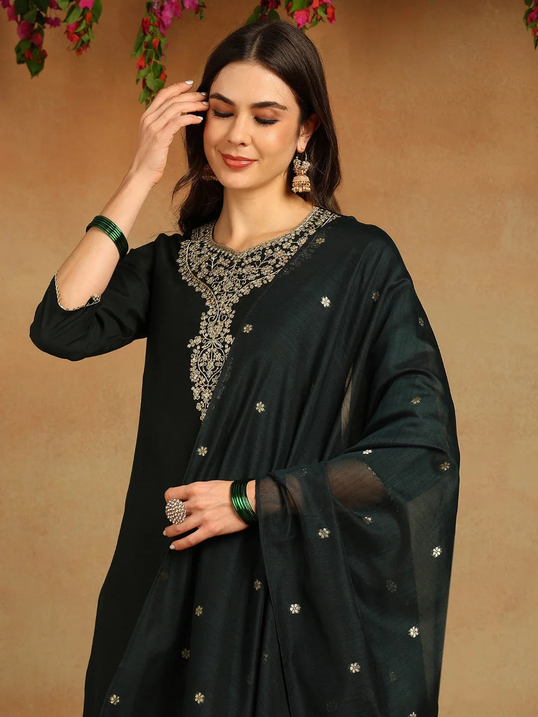 Green Embroidered Kurta Trouser Set with Dupatta| Kurta Sets