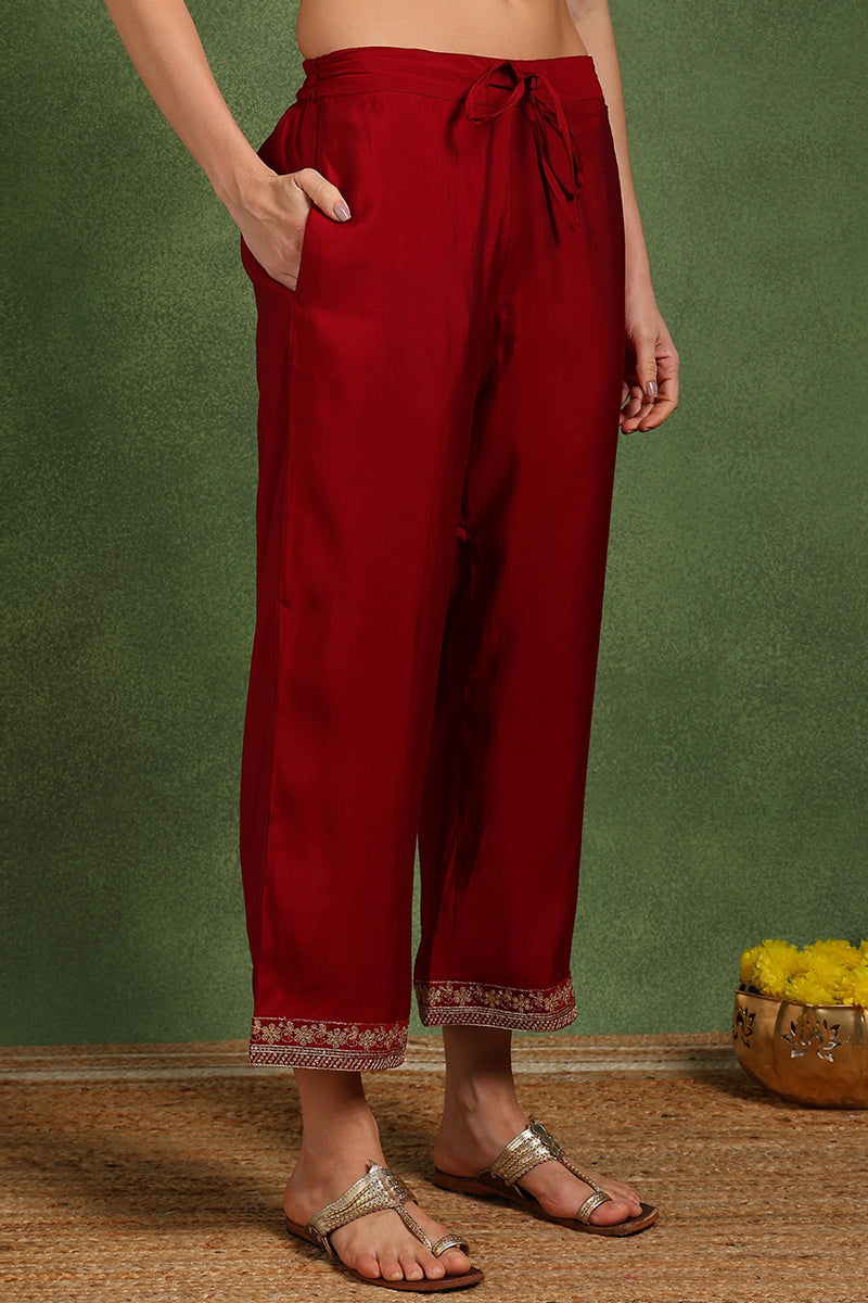 Maroon Embroidered Kurta and Palazzo Set - Elegant Women's Style