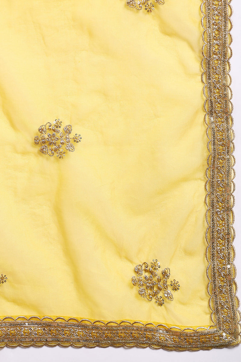 Yellow Silk Blend Solid Straight Suit Set With Palazzo Style Bottom PK