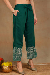 Green Silk Blend Solid Straight Suit Set With Palazzo Style Bottom PKSKD2743