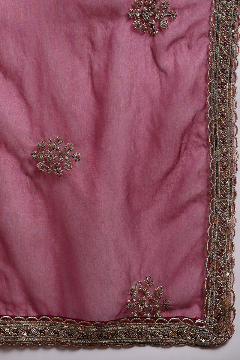 Burgundy Silk Blend Solid Straight Suit Set With Palazzo Style Bottom 