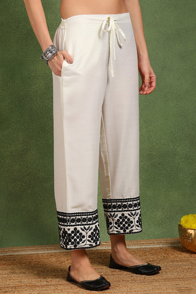 White Silk Blend Solid Embroidered Anarkali Suit Set PKSKD2761 | DesiQ