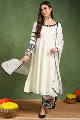 White Silk Blend Solid Embroidered Anarkali Suit Set PKSKD2761
