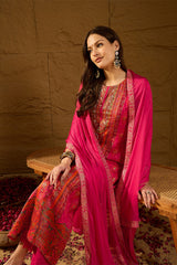 Pink Silk Ethnic Motifs Woven Design Straight Kurta Trousers With Dupatta HOPPKSKD2765