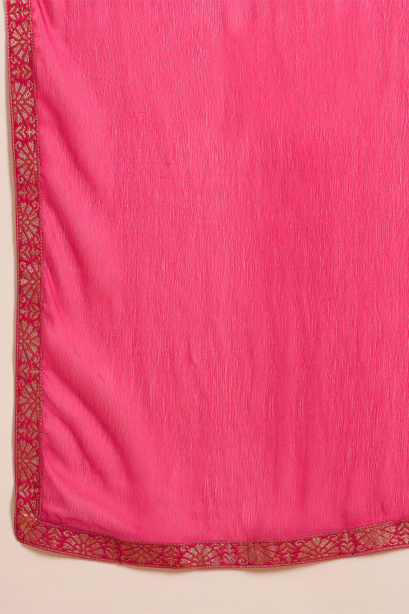 Pink Silk Ethnic Motifs Woven Design Straight Kurta Trousers With Dupa