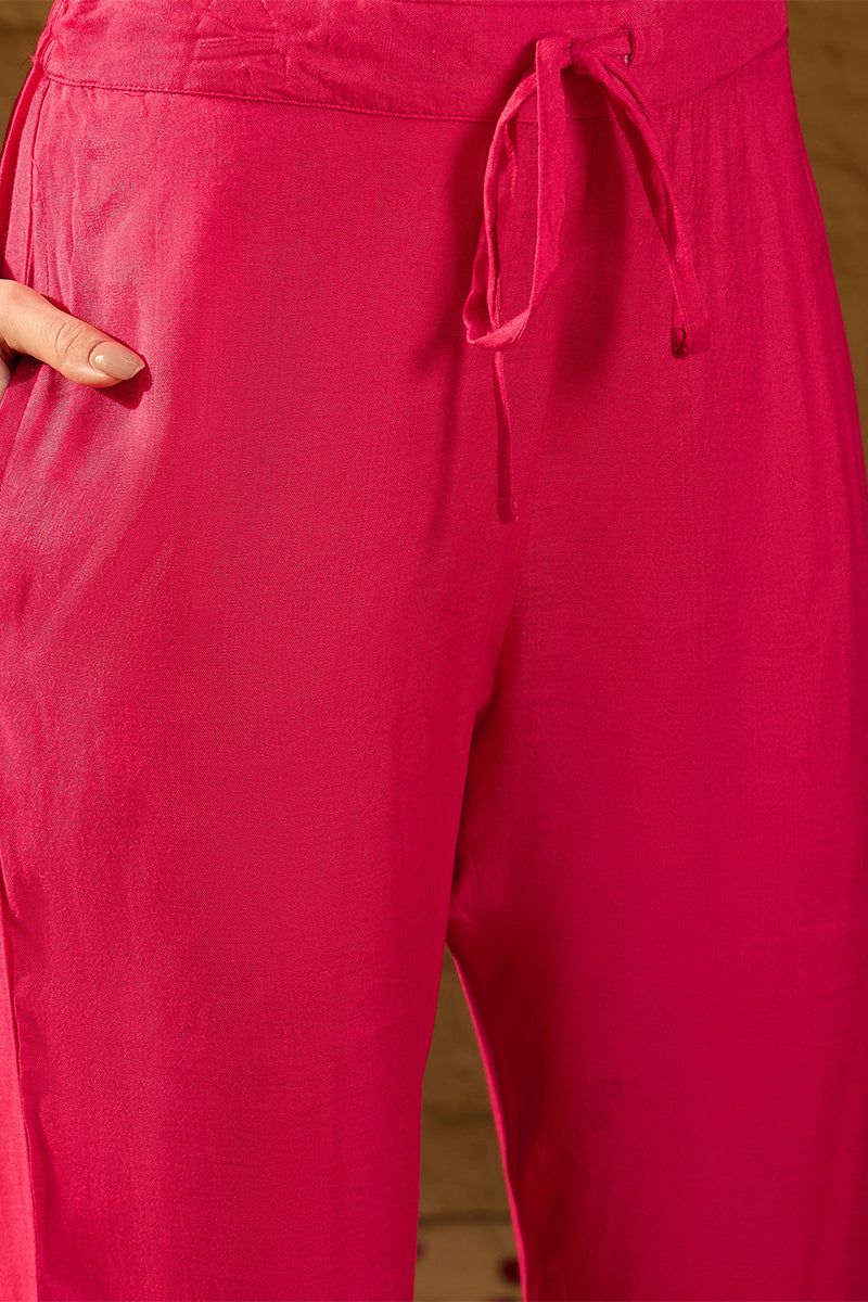 Pink Silk Ethnic Motifs Woven Design Straight Kurta Trousers With Dupa
