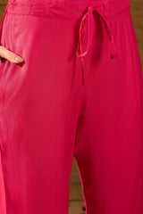 Pink Silk Ethnic Motifs Woven Design Straight Kurta Trousers With Dupatta HOPPKSKD2765
