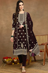 Purple Velvet Ethnic Motifs Printed Straight Suit Sets PKSKD2769