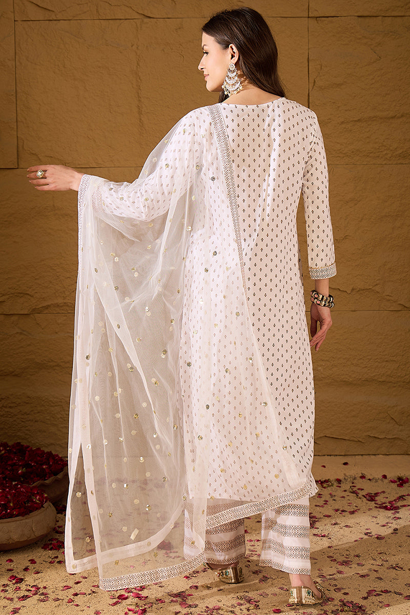White Viscose Rayon Ethnic Motifs Printed Straight Suit Set PKSKD2775 