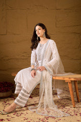 White Viscose Rayon Ethnic Motifs Printed Straight Suit Set PKSKD2775