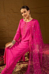 Pink Viscose Rayon Ethnic Motifs Printed Straight Palazzo Suit Set PKSKD2776