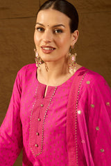 Pink Viscose Rayon Ethnic Motifs Printed Straight Palazzo Suit Set PKSKD2776