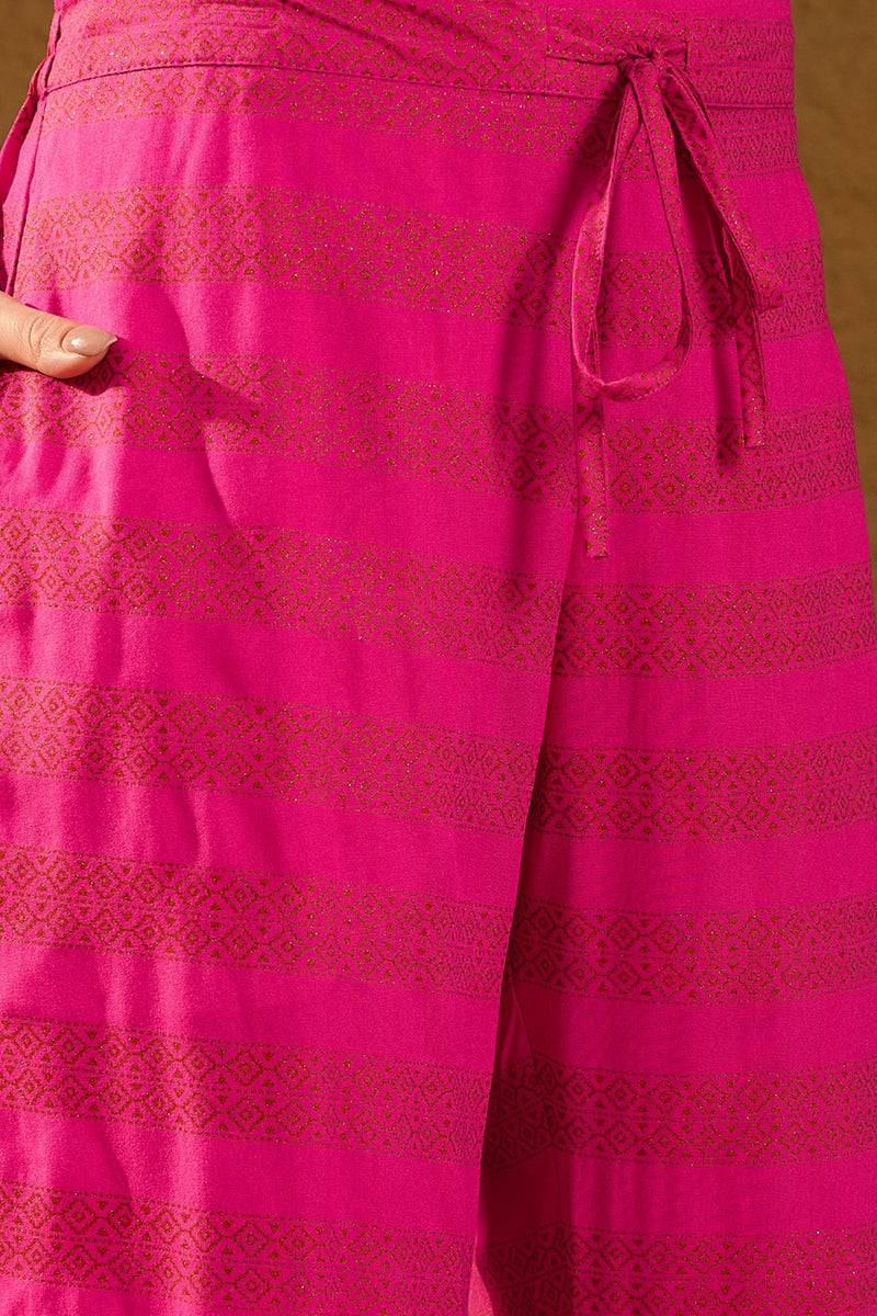 Pink Viscose Rayon Ethnic Motifs Printed Straight Palazzo Suit Set PKS