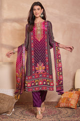 Purple Viscose Ethnic Motifs Embroidered Straight Kurta Trousers With Dupatta PKSKD2790